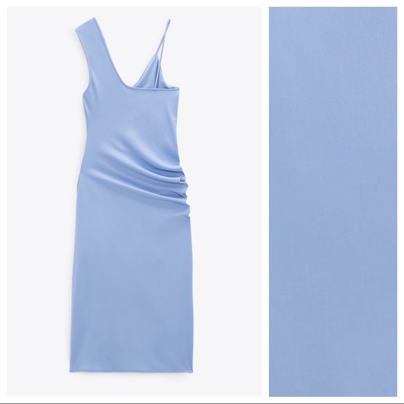 NWT. Zara Blue Midi Dress with Gathering. Size S. - Picture 8 of 12